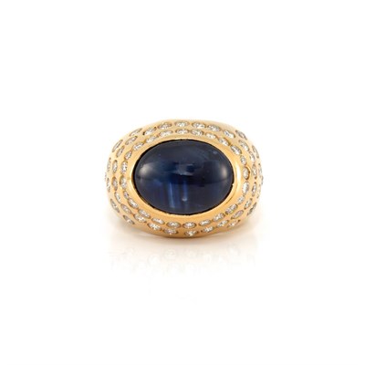 Lot 137 - Gold, Cabochon Sapphire and Diamond Ring