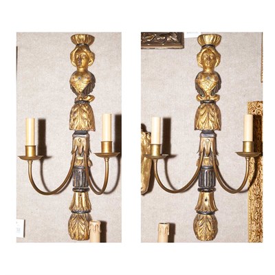 Lot 444 - Pair of Black Painted and Gilt-Wood Decorated...