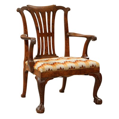 Lot 209 - George II Walnut Armchair The pierced vasiform...