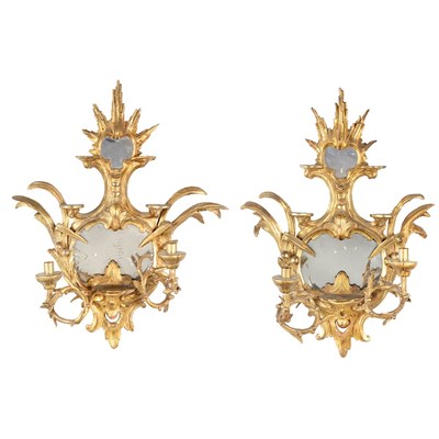 Lot 399 - Pair of Continental Rococo Gilt-Wood Two-Light...