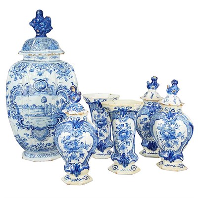 Lot 225 - Delft Blue and White Five Piece Garniture...