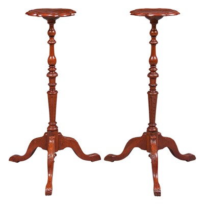 Lot 222 - Pair of Georgian Style Oak Candlestands Height...