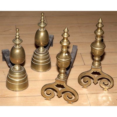 Lot 447 - Two Pairs of Brass and Iron Andirons Height of...
