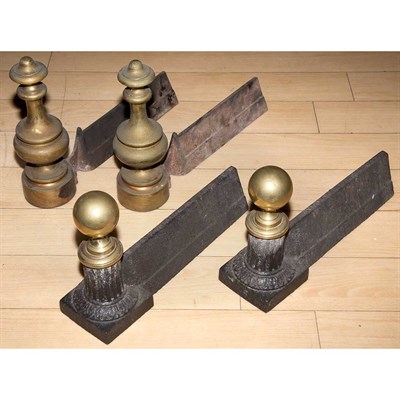 Lot 446 - Two Pairs of Brass and Iron Andirons Height of...