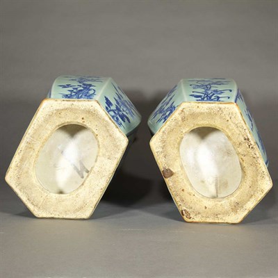 Lot 715 - Pair of Chinese Blue, White and Celadon Glazed...