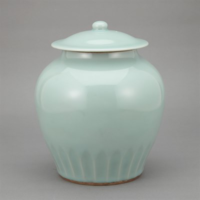 Lot 648 - Chinese Celadon Glazed Porcelain Covered Jar...