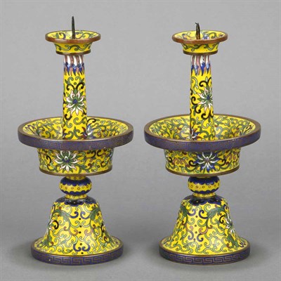 Lot 633 - Pair of Chinese Cloisonne Enamel Candle...
