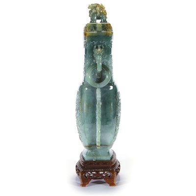 Lot 682 - Chinese Jadeite Covered Vase Of squared...