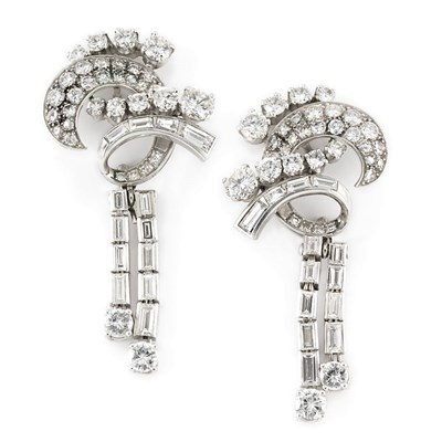 Lot 81 - Pair of Platinum, White Gold and Diamond Pendant-Earrings