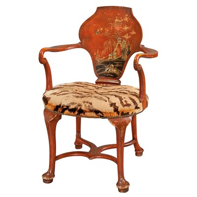 Lot 132 - George II Style Red Japanned Open Armchair