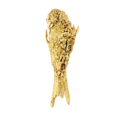 Lot 693 - Gold and Diamond Bird Clip-Brooch