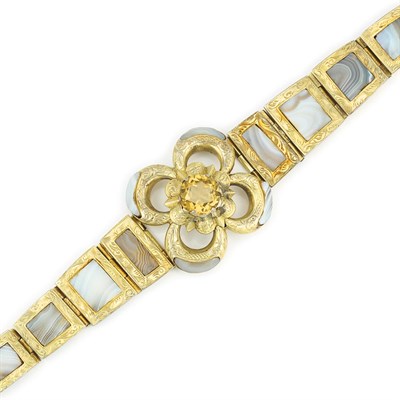 Lot 554 - Antique Silver Gilt, Scottish Agate and Citrine Bracelet