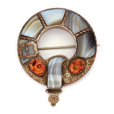 Lot 555 - Antique Silver, Scottish Agate and Foiled-Back Citrine Pendant-Brooch