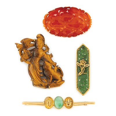 Lot 933 - Group of Jade, Carnelian and Tiger's-Eye Jewelry
