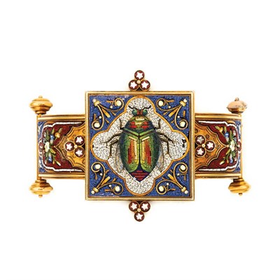Lot 362 - Antique Gold and Micromosaic Bangle Bracelet
