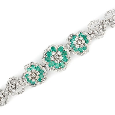 Lot 512 - Platinum, Diamond and Emerald Bracelet