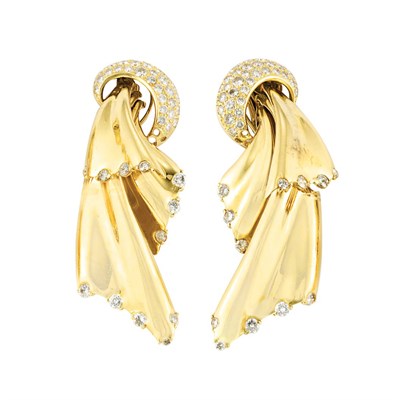 Lot 128 - Pair of Gold and Diamond Pendant-Earrings