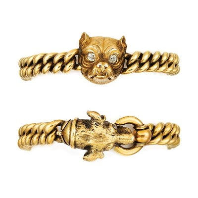 Lot 597 - Two Antique Gold and Diamond Bracelets