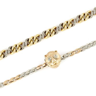 Lot 364 - Two Antique Gold, Platinum and Diamond Bracelets
