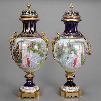 Lot 245 - Pair of Sevres Style Gilt-Metal Mounted...