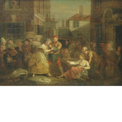 Lot 73 - Circle of Willilam Hogarth A Market Brawl Oil...