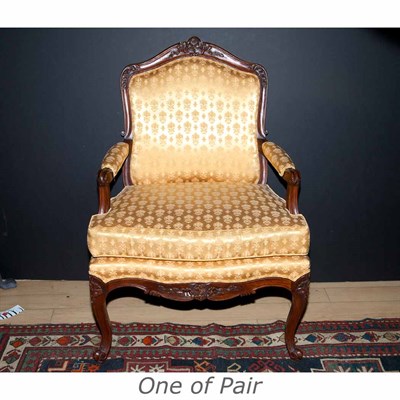 Lot 428 - Pair of Louis XV Style Walnut Fauteuils