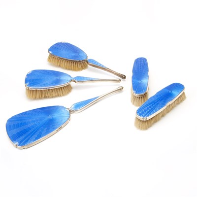 Lot 154 - Silver and Enamel Five-Piece Dresser Set...