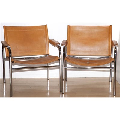 Lot 190 - Pair of Leather and Chrome Armchairs
