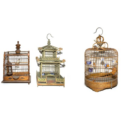 Lot 193 - Three Painted Wood Bird Cages