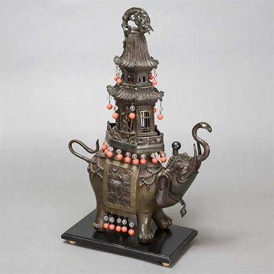 Lot 204 - Japanese Bronze Figure of an Elephant Mounted...