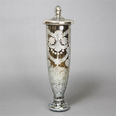 Lot 208 - Two Mercury Glass Style Covered Urns Height of...