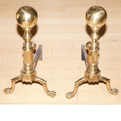 Lot 374 - Pair of Federal Style Brass Andirons Height 22...