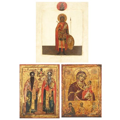 Lot 375 - Group of Russian Painted Wood Icons Each of...