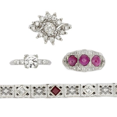Lot 856 - Group of Platinum, White Gold, Diamond and Gem-Set Jewelry