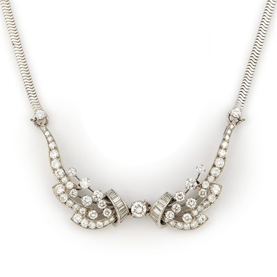 Lot 762 - Platinum, White Gold and Diamond Brooch/Necklace Combination