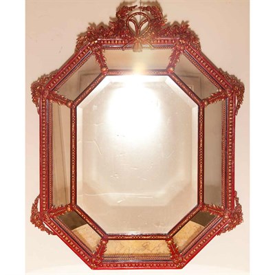 Lot 172 - Continental Style Red and Gold Painted Mirror...