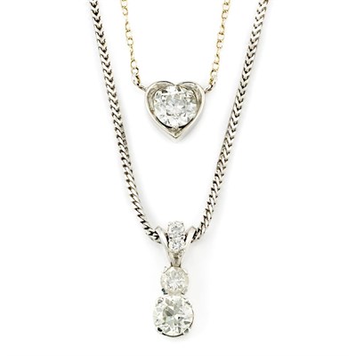 Lot 297 - Two White Gold and Diamond Pendants with Chains