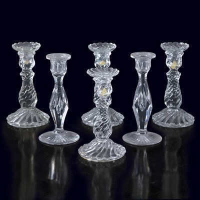 Lot 232 - Three Pairs of Glass Candlesticks