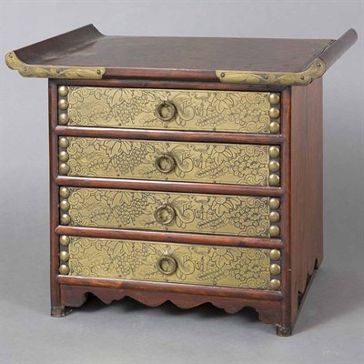 Lot 251 - Korean Brass and Hardwood Table Cabinet Height...