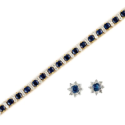 Lot 713 - Sapphire and Diamond Bracelet and Pair of Earrings
