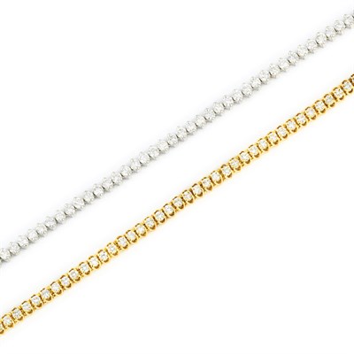 Lot 608 - Two White and Yellow Gold and Diamond Bracelets