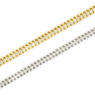 Lot 675 - Pair of White and Yellow Gold and Diamond Bracelets