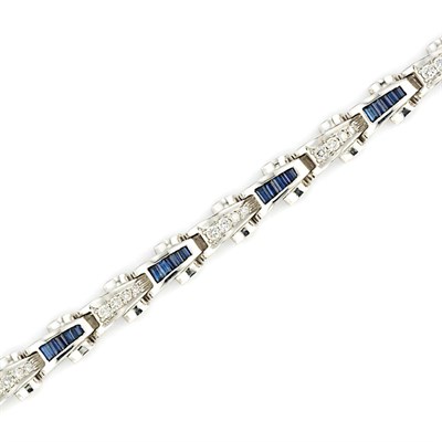 Lot 521 - White Gold, Diamond and Sapphire Bracelet