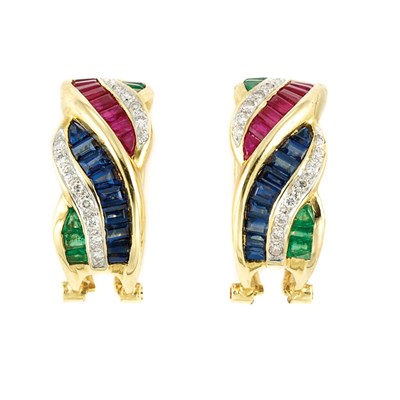 Lot 444 - Gold, Gem-Set and Diamond Ring and Pair of Earclips