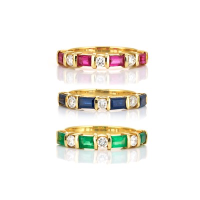 Lot 451 - Three Gold, Gem-Set and Diamond Rings
