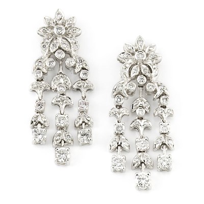 Lot 276 - Pair of White Gold and Diamond Pendant-Earrings