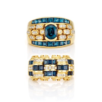 Lot 778 - Two Gold, Sapphire and Diamond Rings