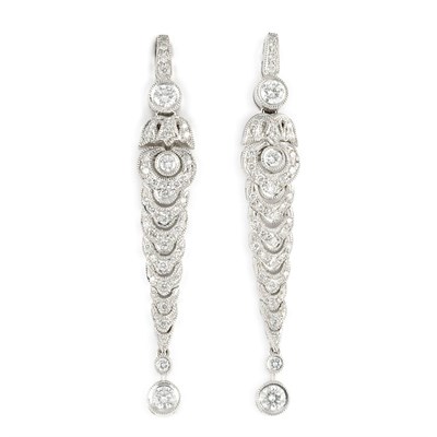 Lot 803 - Pair of White Gold and Diamond Pendant-Earrings