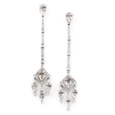 Lot 310 - Pair of White Gold, Morganite and Diamond Pendant-Earrings