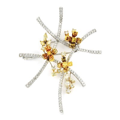 Lot 339 - White Gold, Colored Diamond and Diamond Clip 'en Tremblant' Brooch